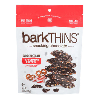 Bark Thins - Snacking Chocolate - Peppermint Pretzel with Sea Salt - Case of 12 - 4.7 oz.