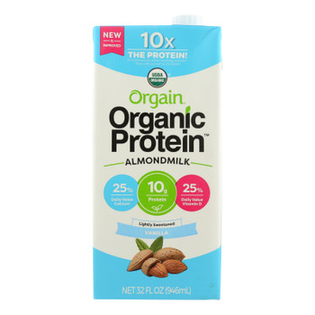 Orgain Organic Protein Almond Milk - Lightly Sweetened Vanilla - Case of 6 - 32 FZ