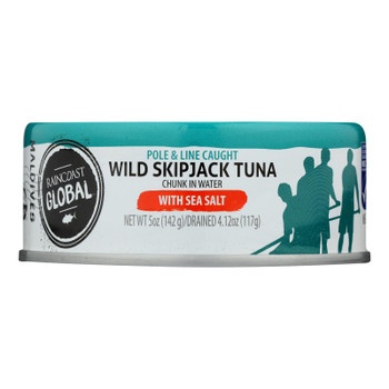 Raincoast Trading Wild Skipjack Tuna Chunk In Water With Sea Salt - Case of 24 - 5 OZ Raincoast Trading Wild Skipjack Tuna Chunk In Water With Sea Salt - Case of 24 - 5 OZ