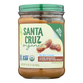 Santa Cruz Organic Dark Roasted Peanut Butter Spread - Case of 6 - 16 OZ