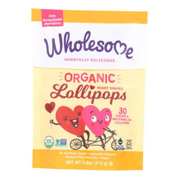 Wholesome Organic Lollipops Heart Shaped - Case of 12 - 7.4 OZ