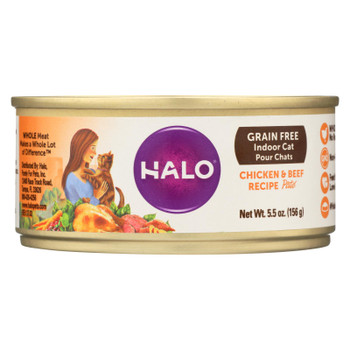 Halo Grain-Free Indoor Cat Chicken & Beef Recipe Pate  - Case of 12 - 5.5 OZ