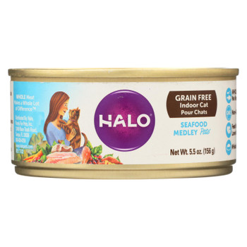 Halo Purely For Pets Indoor Cat Grain Free Seafood Medley Recipe Pate  - Case of 12 - 5.5 OZ