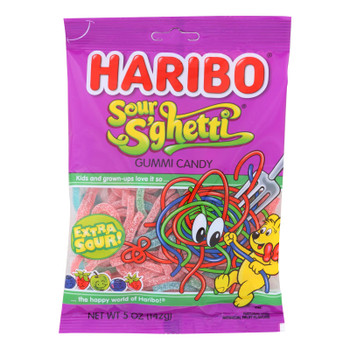 Haribo Sour SGhetti Gummi Candy  - Case of 12 - 5 OZ