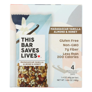 This Bar Saves Lives - Bar Madagascar Vanilla Almond and Honey 4 Pack - Case of 8 - 5.64 oz. This Bar Saves Lives - Bar Madagascar Vanilla Almond and Honey 4 Pack - Case of 8 - 5.64 oz.