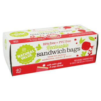 Natural Value - Sandwich Bags Reclosable - Case of 12 - 40 CT Natural Value - Sandwich Bags Reclosable - Case of 12 - 40 CT