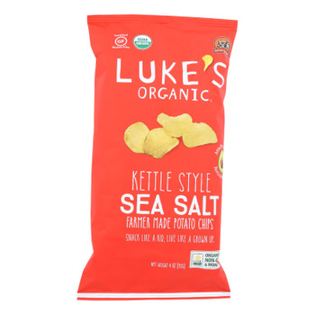 Luke's Organic - Kettle Chips Sea Salt - Case of 9 - 4 OZ Luke's Organic - Kettle Chips Sea Salt - Case of 9 - 4 OZ