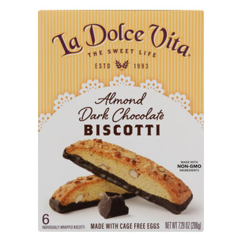 La Dolce Vita - Biscotti Almond Dark Chocolate - Case of 6 - 7.28 OZ