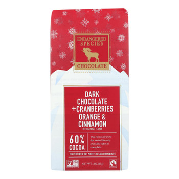 Our Endangered Species Chocolate Dark Chocolate Bar With Cranberries Orange & Cinnamon  - Case of 12 - 3 OZ