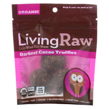 Living Raw's Organic Darkest Cacao Truffles  - Case of 12 - 1.59 OZ