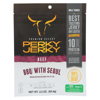 Perky Jerky Beef Jerky Seasoned BBQ With Seoul  - Case of 8 - 2.2 OZ