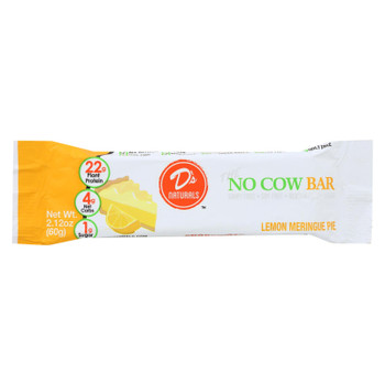 D's Naturals The No Cow Bar Lemon Meringue Pie Protein Bar - Case of 12 - 2.12 OZ