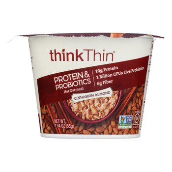 Think! Thin Cinnamon Almond Protein & Probiotics Hot Oatmeal - Case of 6 - 1.94 OZ Think! Thin Cinnamon Almond Protein & Probiotics Hot Oatmeal - Case of 6 - 1.94 OZ