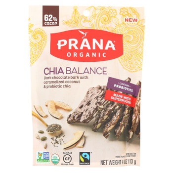 Prana Chia Balance Dark Chocolate Bark With Caramelized Coconut & Probiotic Chia, Chia Balance - Case of 8 - 4 OZ