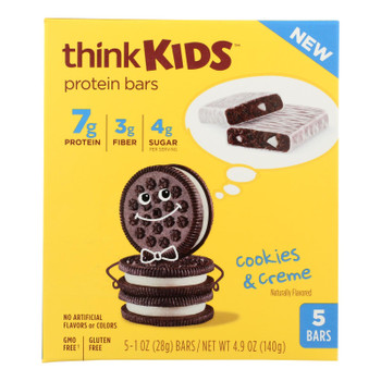 Think Kids Cookies & Creme Protein Bars - Case of 6 - 5/1 OZ