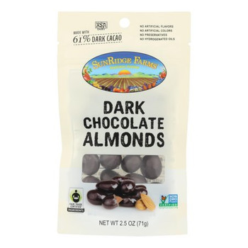 Sunridge Farms Dark Chocolate Almonds - Case of 8 - 2.5 OZ
