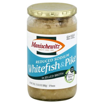 Manischewitz Whitefish & Pike In Jelled Broth - Case of 12 - 24 OZ Manischewitz Whitefish & Pike In Jelled Broth - Case of 12 - 24 OZ