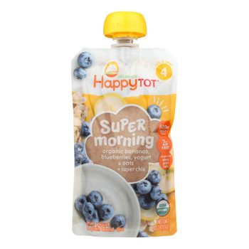 Happy Tot Super Morning Organic Bananas, Blueberries, Yogurt And Oats + Super Chia  - Case of 16 - 4 OZ