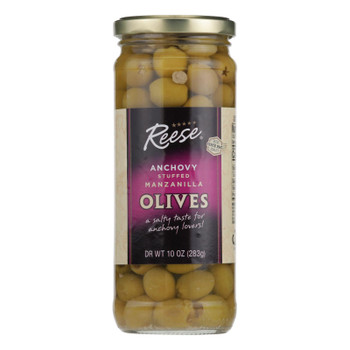 Reese's Olives, Manzanilla Stuffed With Minced Anchovy  - Case of 12 - 10 OZ