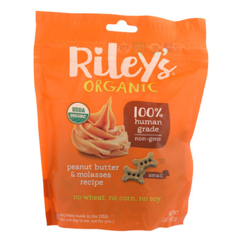 Riley's Organics Organic Dog Treats, Peanut Butter & Molasses Recipe, Small  - Case of 6 - 5 OZ