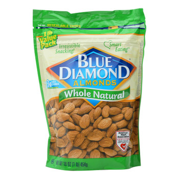 Blue Diamond Whole Natural Almonds - Case of 6 - 16 OZ Blue Diamond Whole Natural Almonds - Case of 6 - 16 OZ