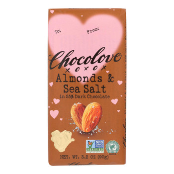 Chocolove Xoxox - Bar Dark Chocolate Almnd Ss Val - Case of 12 - 3.20 OZ