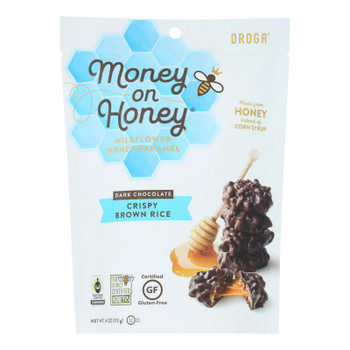 Droga Chocolates Money On Honey, Dark Chocolate Brown Rice Crispy Pieces  - Case of 6 - 4.8 OZ