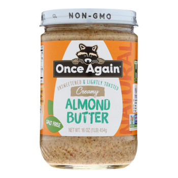 Once Again Creamy Almond Butter, Unsweetened & Salt-Free  - Case of 12 - 16 OZ