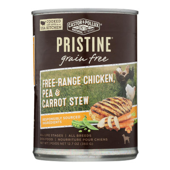 Castor & Pollux Wet Dog Food, Pristine Grain-Free Free-Range Chicken, Pea & Carrot Stew  - Case of 12 - 12.7 OZ Castor & Pollux Wet Dog Food, Pristine Grain-Free Free-Range Chicken, Pea & Carrot Stew  - Case of 12 - 12.7 OZ