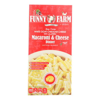 Funny Farm By Laloo's White Goat Cheddar Cheese With Jalapeno Macaroni & Cheese Dinner  - Case of 8 - 6 OZ Funny Farm By Laloo's White Goat Cheddar Cheese With Jalapeno Macaroni & Cheese Dinner  - Case of 8 - 6 OZ