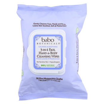 Babo Botanicals Hand and Body Cleansing Wipes - Lavender and Meadowsweet - 30 Count Babo Botanicals Hand and Body Cleansing Wipes - Lavender and Meadowsweet - 30 Count