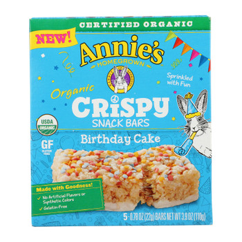 Annie's Homegrown - Crispy Snack Bars Birthday Cake 5count - Case of 8 - 3.9 OZ Annie's Homegrown - Crispy Snack Bars Birthday Cake 5count - Case of 8 - 3.9 OZ