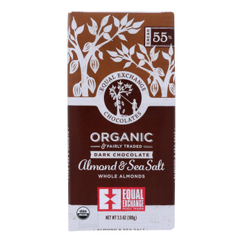 Equal Exchange - Bar Dark Chocolate Almond Sea Salt - Case of 10 - 3.5 OZ