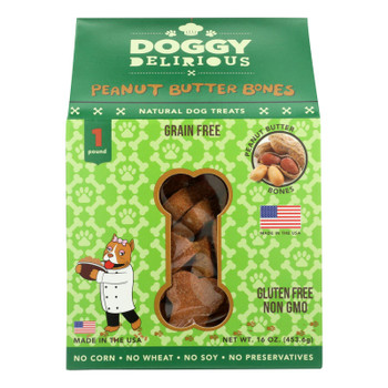Doggy Delirious - Bones Grain Free Peanut Butter - Case of 6 - 16 OZ Doggy Delirious - Bones Grain Free Peanut Butter - Case of 6 - 16 OZ