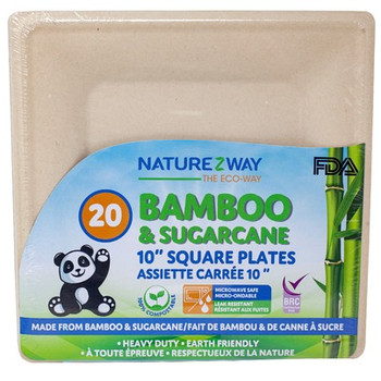 Naturezway - Plate Bmboo Sqr 10in 20ct - Case of 12-20 CT Naturezway - Plate Bmboo Sqr 10in 20ct - Case of 12-20 CT
