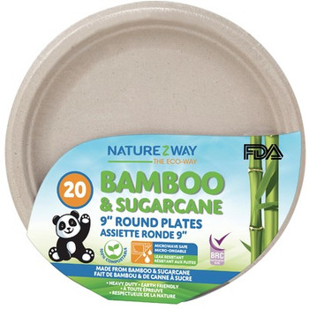 Naturezway - Plate Bamboo Round 9in 20ct - Case of 12-20 CT Naturezway - Plate Bamboo Round 9in 20ct - Case of 12-20 CT