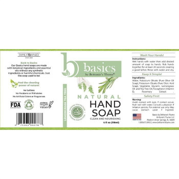 Brittanie's Thyme - Hand Soap Basics Lemongrass Teatree - Case of 6-12 F Brittanie's Thyme - Hand Soap Basics Lemongrass Teatree - Case of 6-12 F