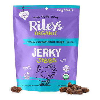 Riley's Organic - Dg Treat Turkey Sweet Potato Jerky Jibbs - Case of 8-5 OZ Riley's Organic - Dg Treat Turkey Sweet Potato Jerky Jibbs - Case of 8-5 OZ