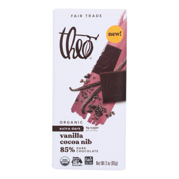 Theo Chocolate - Bar Vanilla Cocao Nib 85% - Case of 12-3 OZ Theo Chocolate - Bar Vanilla Cocao Nib 85% - Case of 12-3 OZ