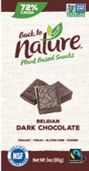 Back To Nature - Bar Dark Chocolate Belgian 72% Cacao - Case of 12-3 OZ