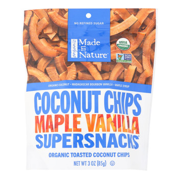 Made In Nature Organic Toasted Coconut Chips Maple Madagascar Vanilla - Case of 6 - 3 OZ Made In Nature Organic Toasted Coconut Chips Maple Madagascar Vanilla - Case of 6 - 3 OZ