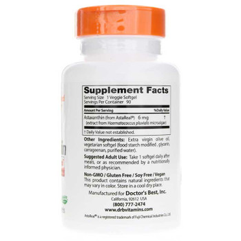 Doctor's Best - Astaxanthin Astareal 6mg - 1 Each-90 SGEL Doctor's Best - Astaxanthin Astareal 6mg - 1 Each-90 SGEL