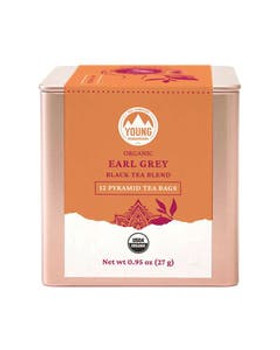 Young Mountain Tea Organic Earl Grey 12 pyramid tea bags in tin