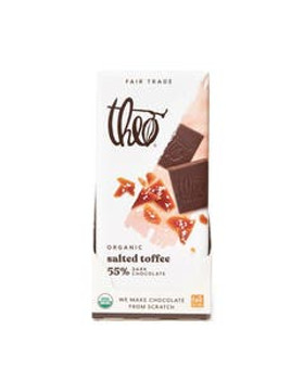Theo Chocolate Organic Salted Toffee Dark Chocolate Bar 3 oz. Theo Chocolate Organic Salted Toffee Dark Chocolate Bar 3 oz.