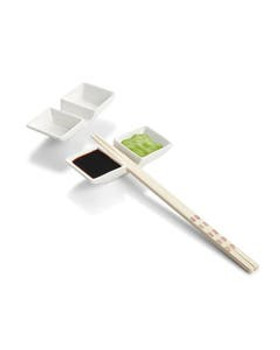 Helen's Asian Kitchen 2 Section Sauce Dish with Chopstick Rest Set of 2 Helen's Asian Kitchen 2 Section Sauce Dish with Chopstick Rest Set of 2