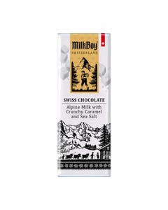 Milkboy Finest Swiss Alpine Milk Chocolate with Crunchy Caramel & Sea Salt Snack Size 1.4 oz. bar