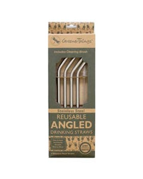 Greener Things Angled Stainless Steel Straws 4 pack Greener Things Angled Stainless Steel Straws 4 pack