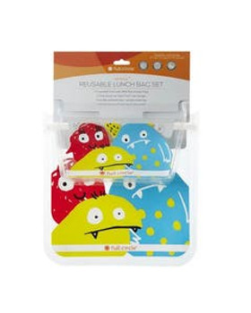 Full Circle Kids Monster Reusable Ziptuck Lunch Bags 8 x 8, 7 x 4.6 Full Circle Kids Monster Reusable Ziptuck Lunch Bags 8 x 8, 7 x 4.6