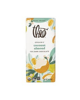 Theo Chocolate Spring Coconut Almond Dark Chocolate Bar 3 oz. Theo Chocolate Spring Coconut Almond Dark Chocolate Bar 3 oz.