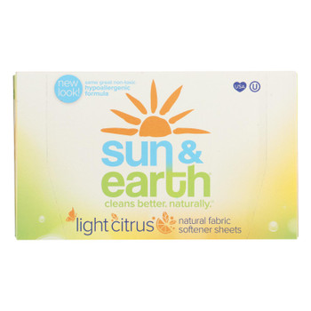 Sun and Earth Natural Fabric Softener Sheets - Light Citrus - 80 Sheets - Case of 6 Sun and Earth Natural Fabric Softener Sheets - Light Citrus - 80 Sheets - Case of 6